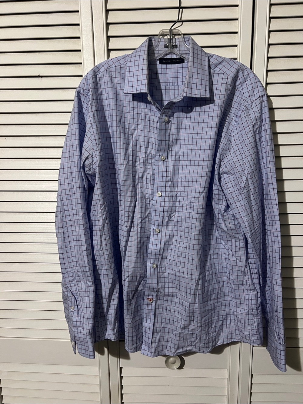 Tommy Hilfiger Men’s Blue Windowpane Dress Shirt – Long Sleeve Button-Up